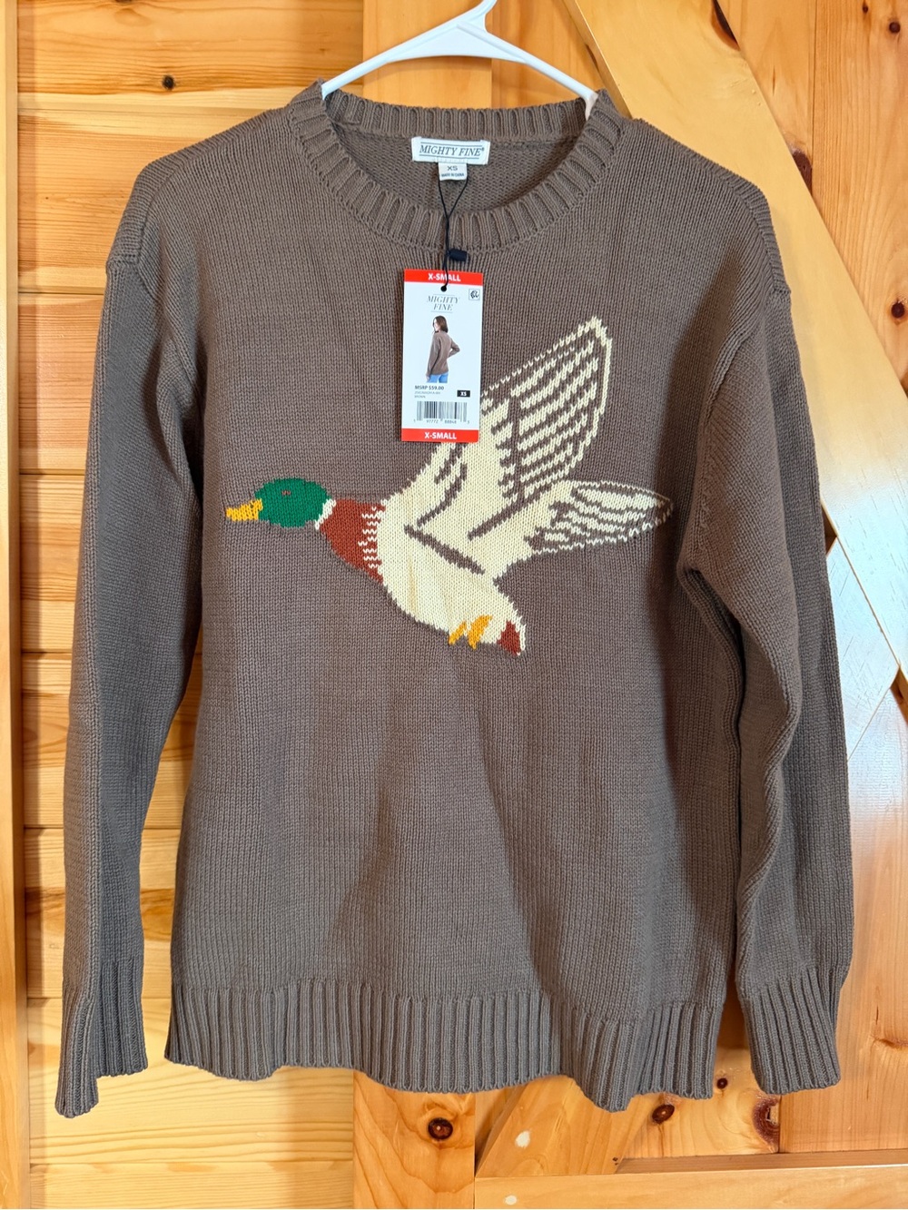 Mighty Fine Brown Crewneck Sweater with Flying Mallard Motif